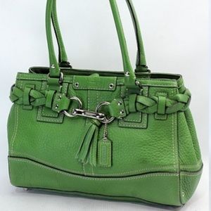 Coach Hampton Tassel Green Pebble Leather Purse